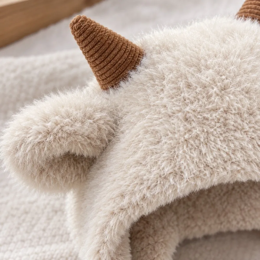 Cute Knitted Hat Fleece Lined Wind Proof Pullover Hat Korean Style Sheep Horn Hat Daily Outing