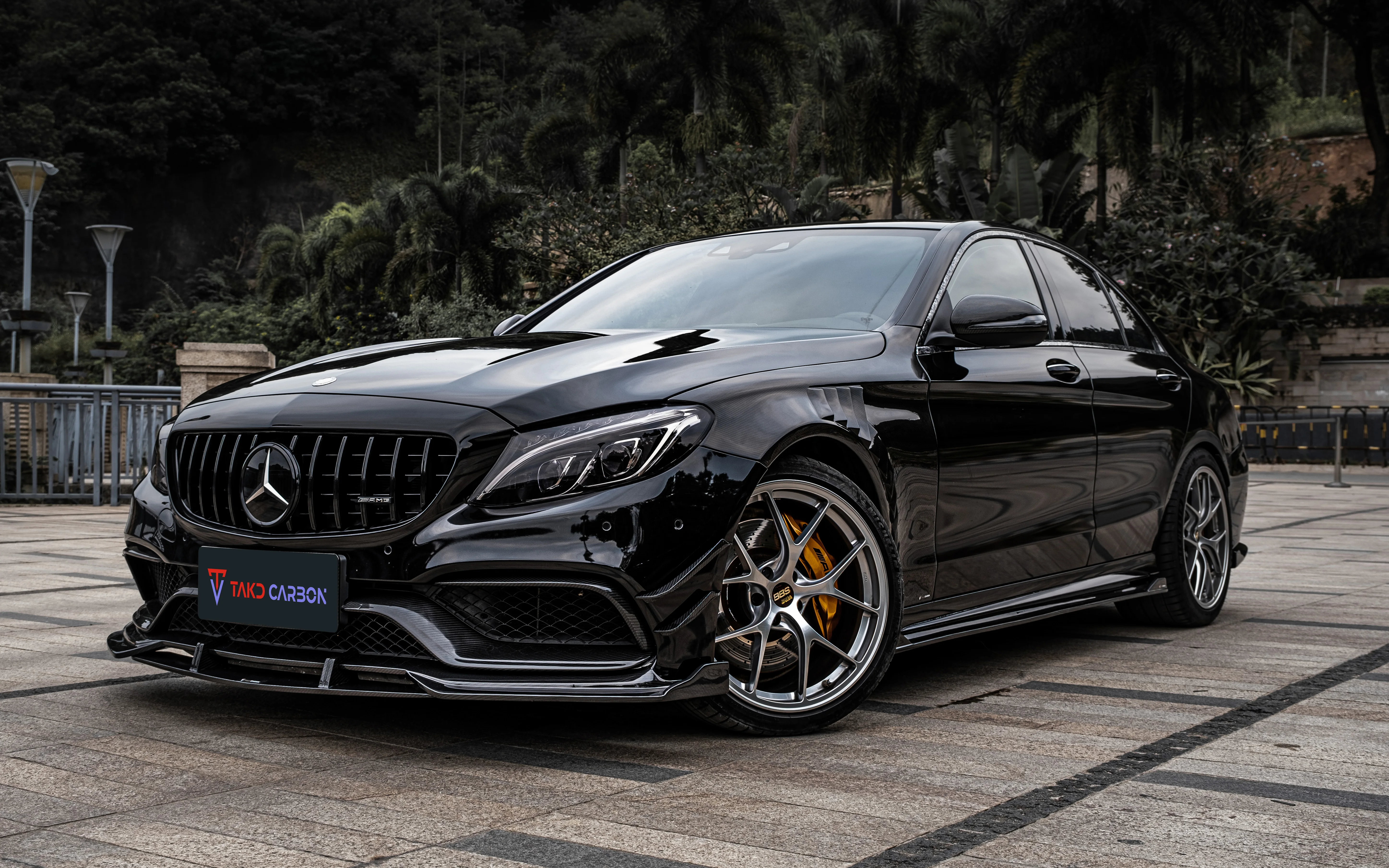 Takd carbono real carro desenvolvimento de dados seco fibra carbono amortecedor dianteiro lábio universal spoilers traseiros para benz amg c63 w205