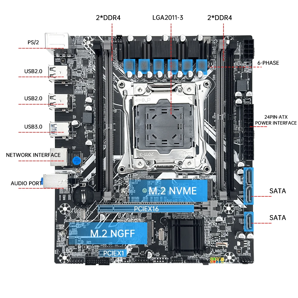 MOUGOL New X99 Gaming Motherboard USB3.0 Supports M.2 NVME SSD Dual Channel DDR4 ECC Memory LGA2011-3 for Desktop Computer Combo