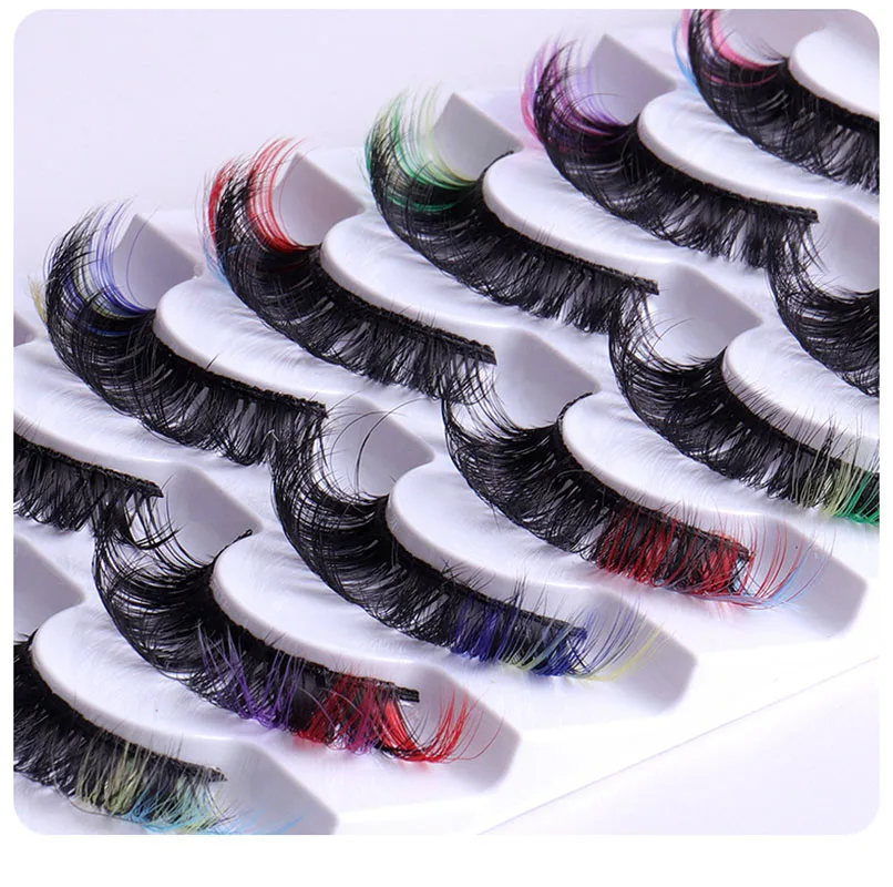 7 pairs of colored false eyelashes russian roll D-curve fluffy soft comics natural thick curled eyelash extension makeup tool