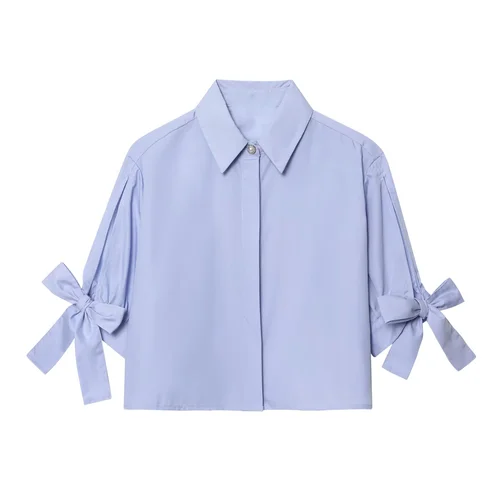 Imagen 2 del producto RARA2025 nueva camisa corta de popelina decorada con lazo sencillo y holgado a la moda informal de verano para mujer