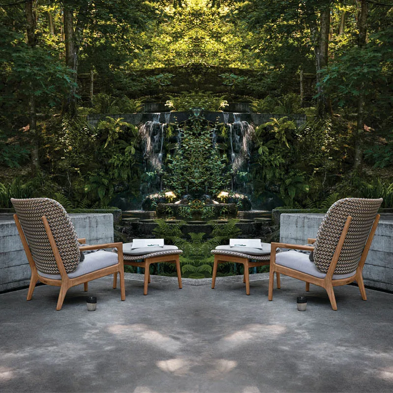 

Nordic outdoor leisure rattan rocking chair courtyard garden balcony outdoor teak rain and sun protection double rattan