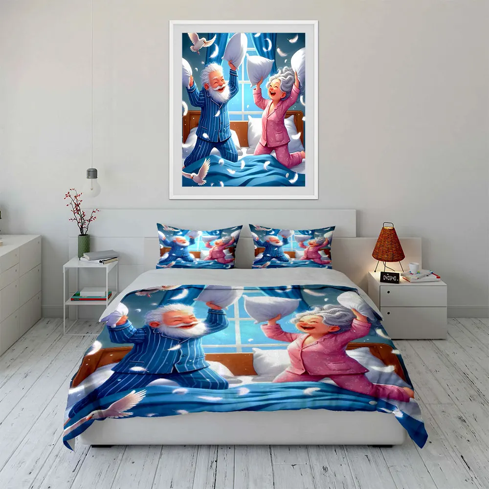 Joyful pillow fight scene Pattern Duvet Cover Set Digital Print Colorful Polyester Bedding with Zipper Closur for kids gifts