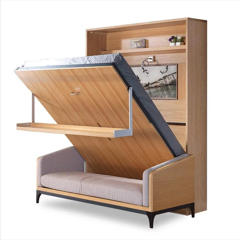 

2026Bedroom Furniture Modern Style Functional Folding Bed Frame Desk Metal Wood Wall Murphy Bed with Sofa
