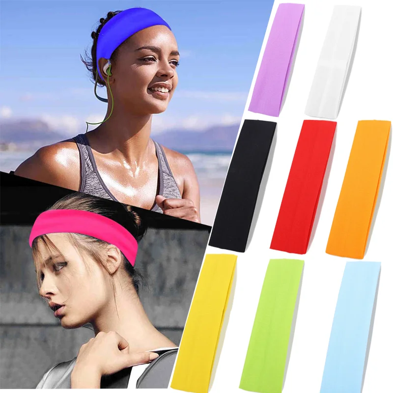 Cotton Elastic Sports Hair Band Headbands Men Women Fitness Gym Basketball Sweat-absorbing Headband Nylon Solid Color Sweatbands