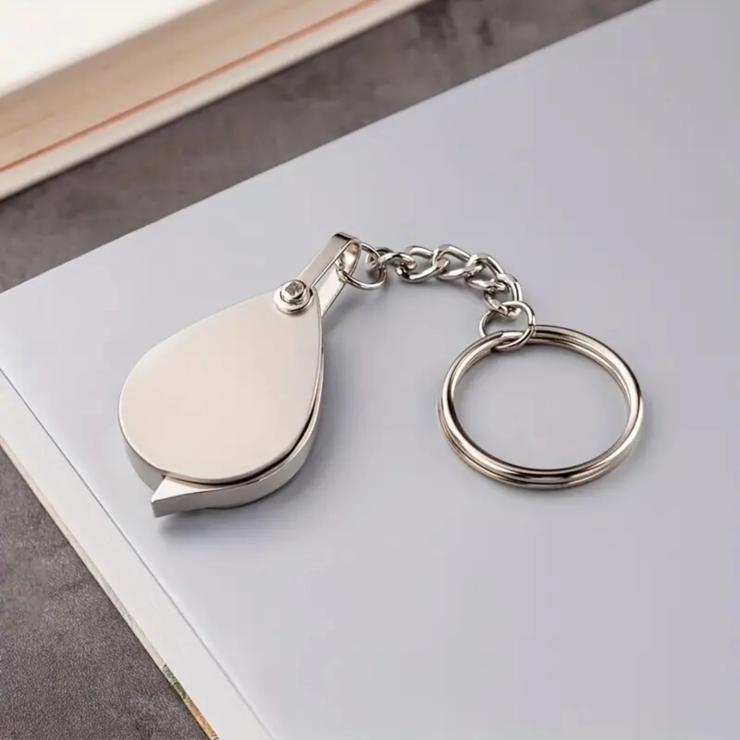 10X Magnifier Keyring Mini Portable Folding Loupe Silvery Magnifier With Key Chain Waterproof Daily Magnifying Tool