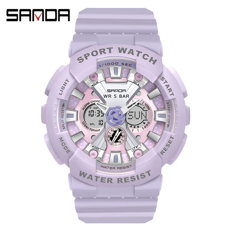 Sanda Top Brand Watch Female Electronic Middle School Student Sports Gift Led Digital Personality Trend Double Watch Temperament