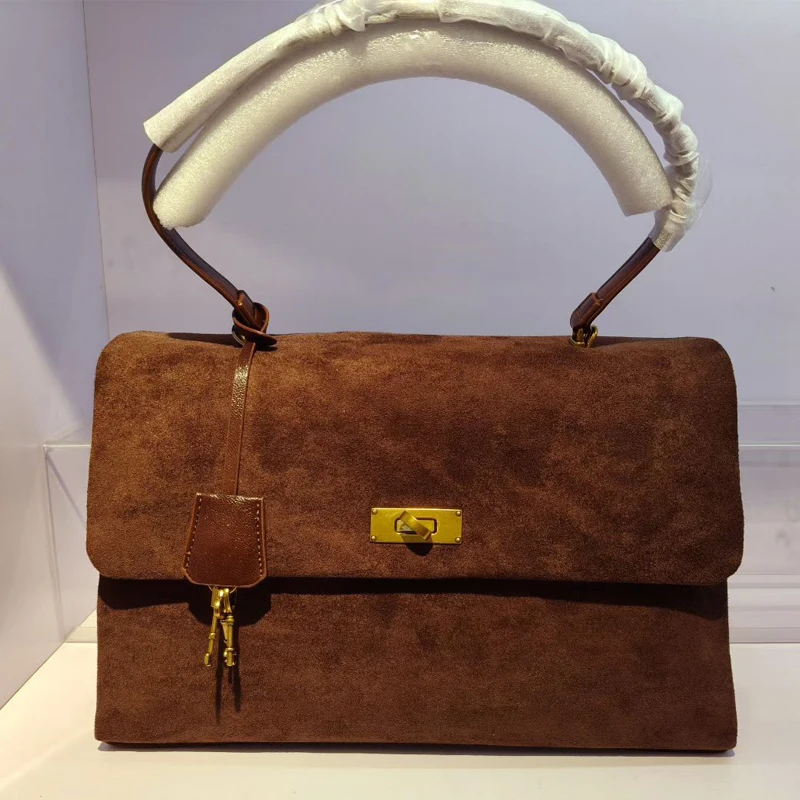

Vintage Faux Suede Messenger Bags For Women Luxury Designer Handbag Purse 2025 New In Lock Top Handle Box Flip Underarm Shoulder