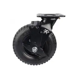 1 Pc  Factory Heavy 8-inch Pneumatic Rubber Wheel Side Brake Air Hotel Luggage Cart Caster Universal