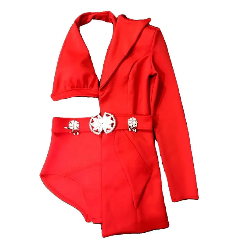 Nightclub Singer GOGO Dance DS Performance Dress Bar Festival Atmosphere Stage Performance Dress Red Suit Set Birthday Dress