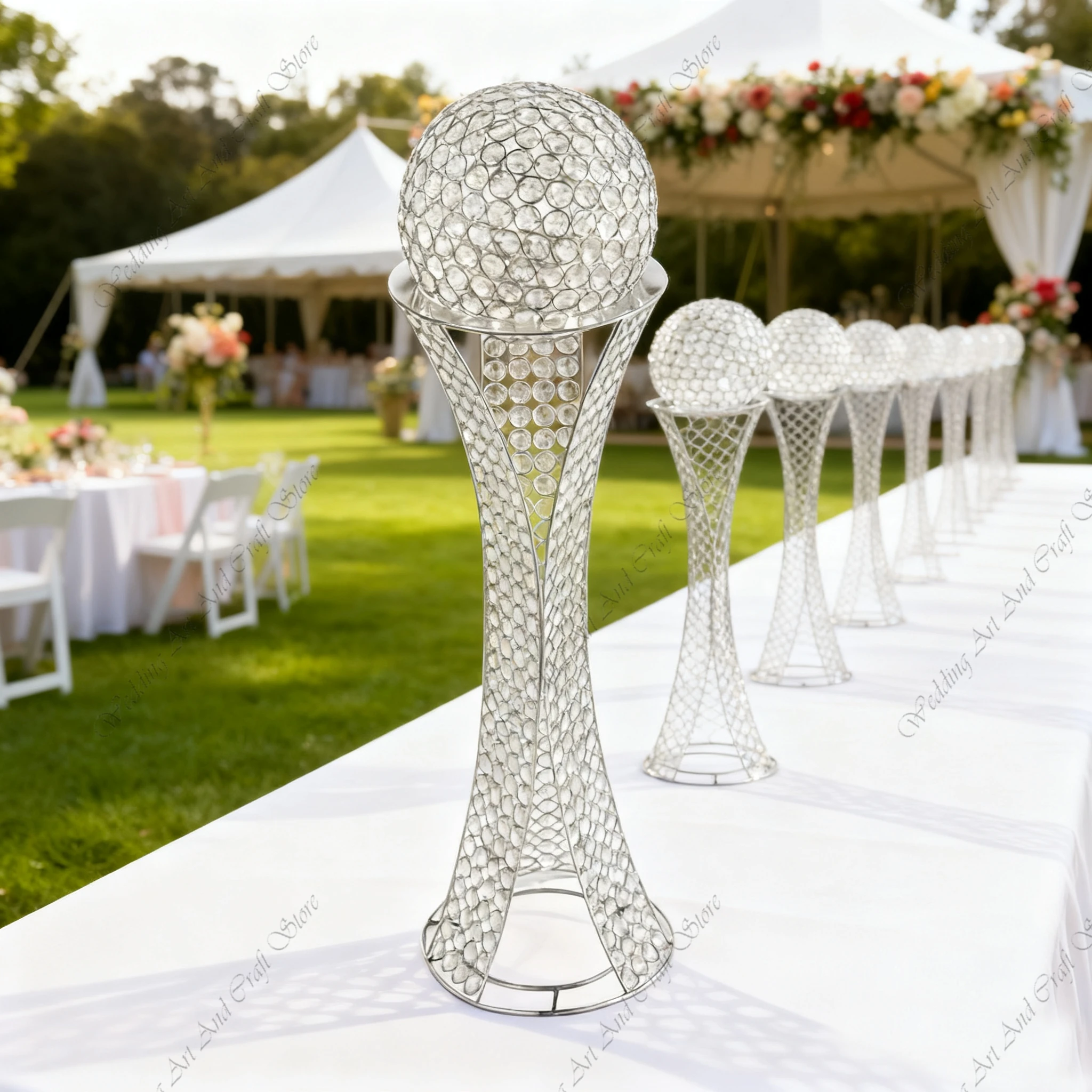 

/6pcs f30 60cm Crystal Wedding Centerpiece with Crystal Ball Wedding Crystal Flower Stand Gold Metal Backdrop for Wed ivy517