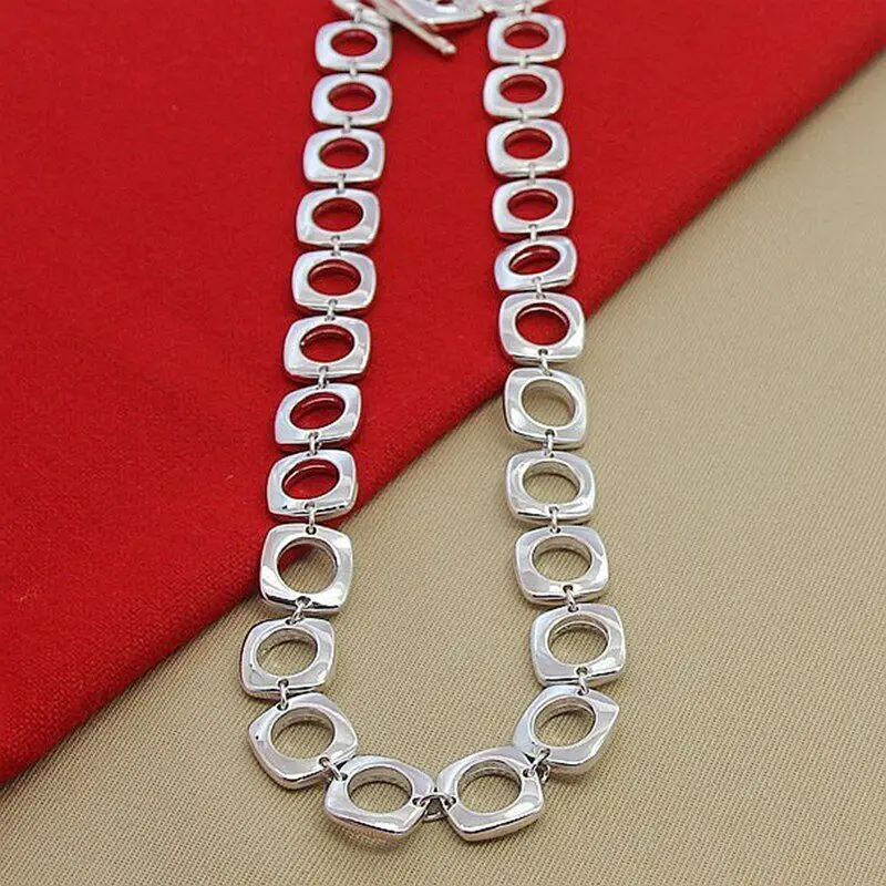 

Geometric Elegance 925 Sterling Silver Hollow Square Round Chain Necklaces