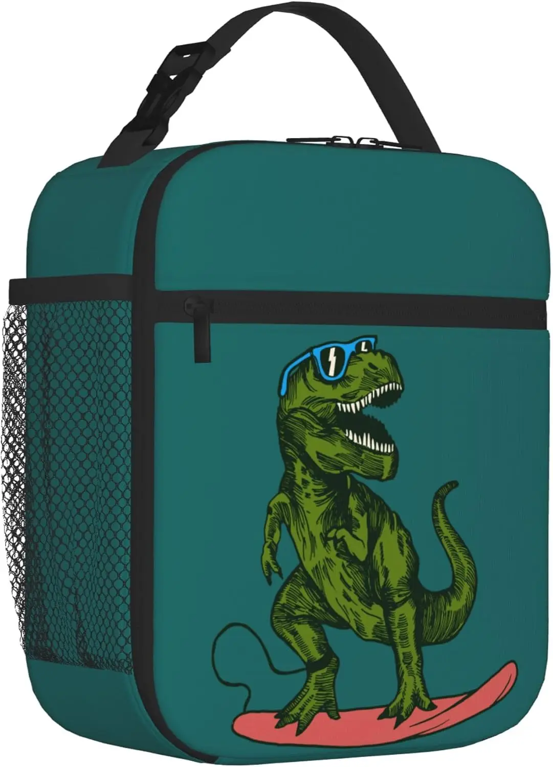 Dinosaur Lunch Box Insulated Lunch Bag, Polyester, 10 X 4 X 8 Inches, Reusable, Portable, Spacious, Easy To Clean