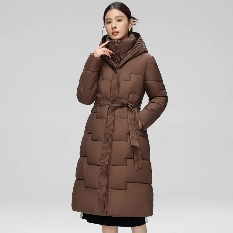 Winter Fashion Casual Windproof Down Coats Women Medium Long Styles Cotton Padded Jacket White Duck Down Puffer Hoodies Jackets