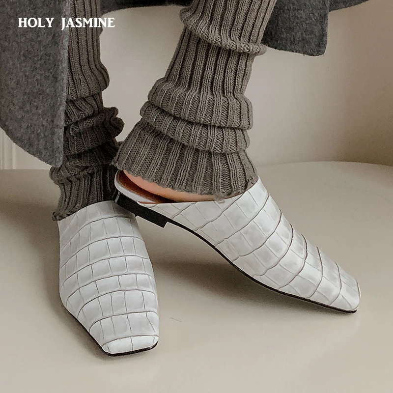 

2024 New Low Heels Women Pumps Square Toe Genuine Leather Slippers Spring Summer Concise Casual Working Shoes Woman New Arrival