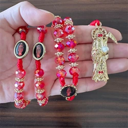 1Pc Holy Death's Necklace Rosary Style Collar de la Santa Muerte estilo Rosario Christmas Halloween Gift for Men Women