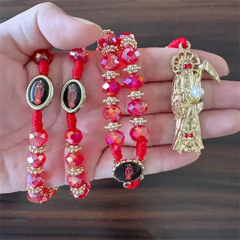 1Pc Holy Death's Necklace Rosary Style Collar de la Santa Muerte estilo Rosario Christmas Halloween Gift for Men Women