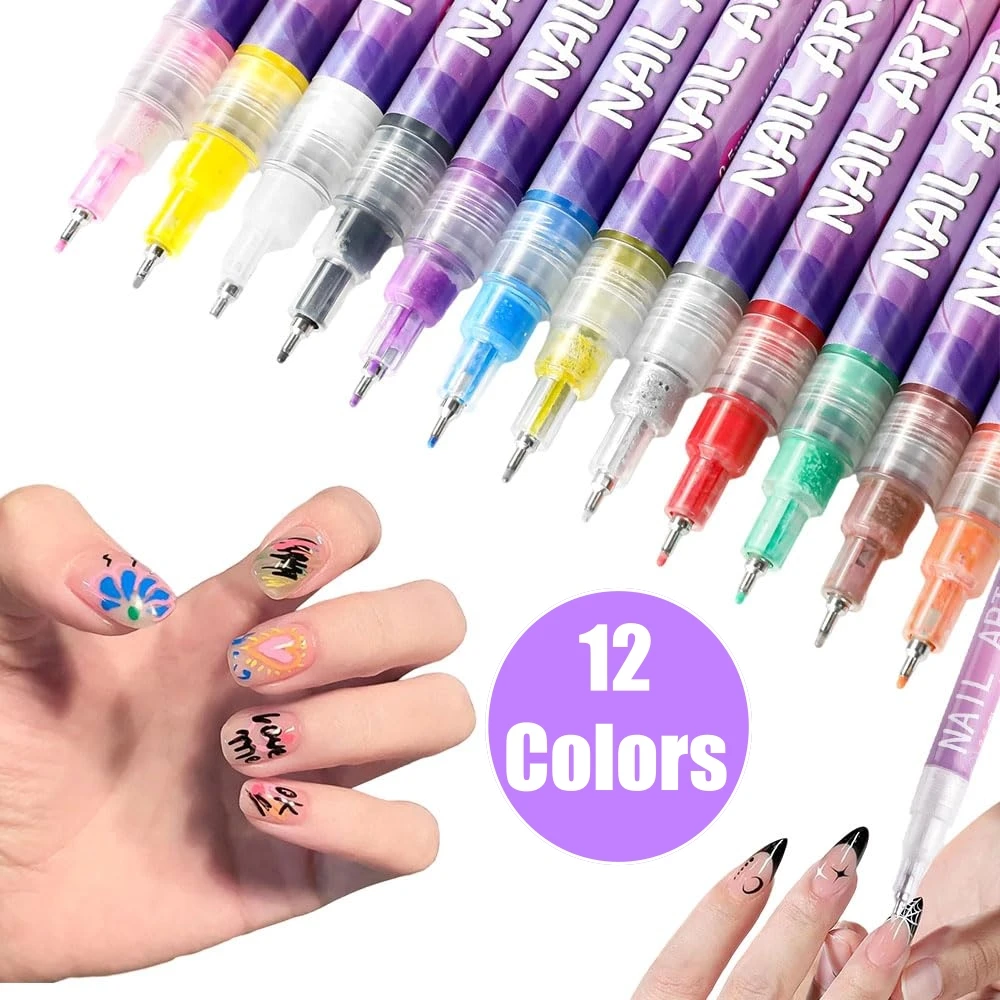 

12 Colors Nail Art Pens Set Nail Art Markers Doodle Pen for Kids Adults Nail Art Tools for Polishing Dotting Painting Liner DIY