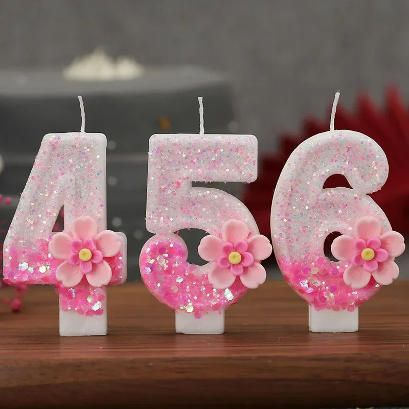 New Digital Pink Flower Birthday Candle Party Atmosphere Candle Cake Decorative Supplies Decoration Candles Home Decor 0-9