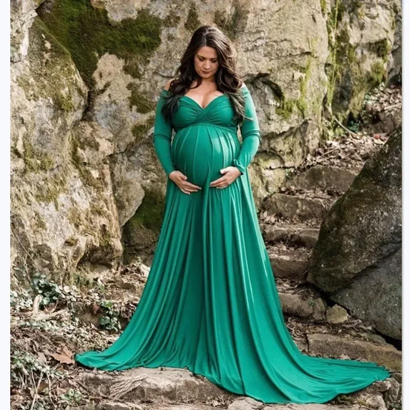 Cotton Long Section Tail Maternity Dress Photo Shoot Pregnancy Photography Props Maxi Gown Dresses Pregnant Women Clothing