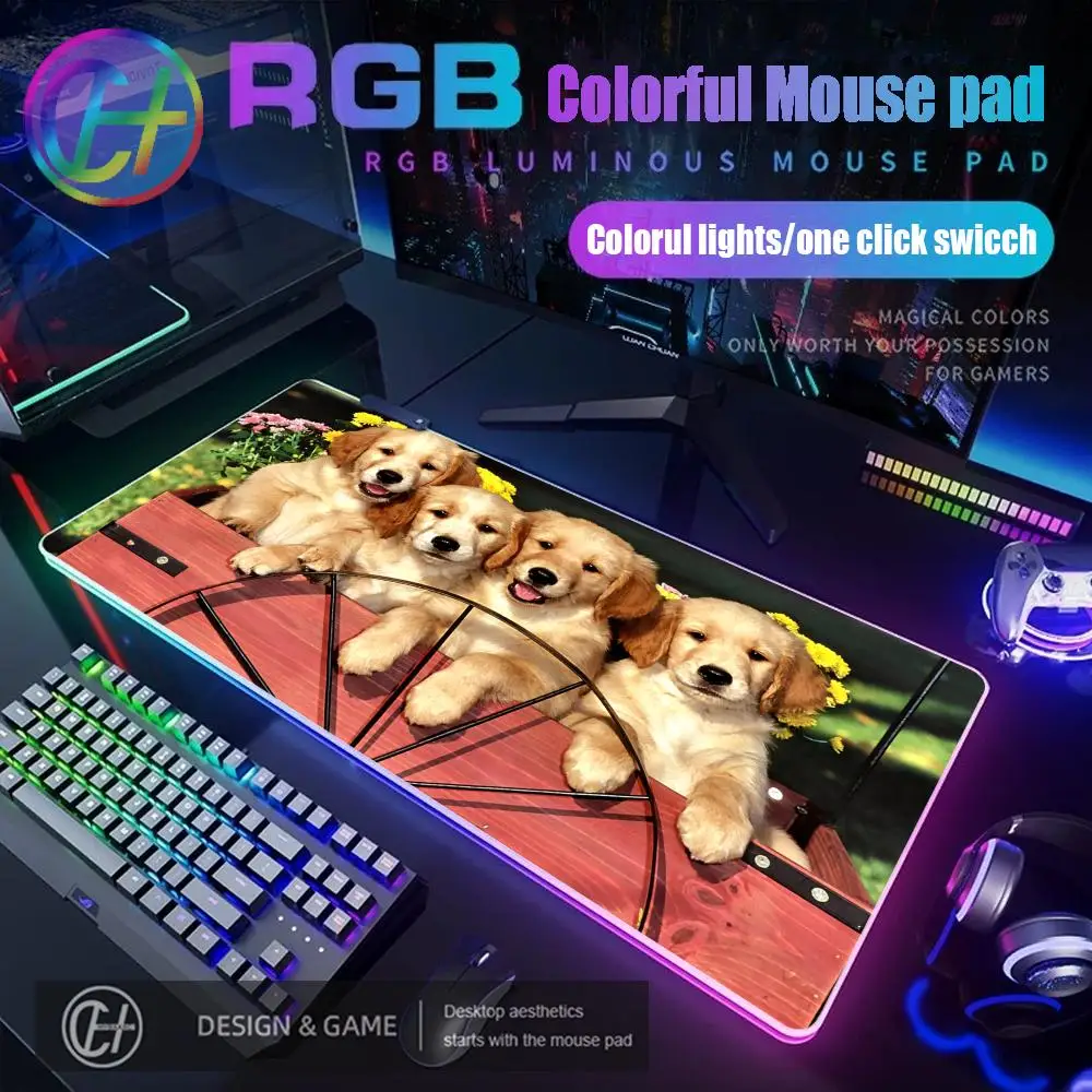 

Игровой коврик для мыши HYBXAXC 80x40 см с милым щенком золотистого ретривера, RGB-подсветкой, HD-дизайном, большой, светодиодный, XXL