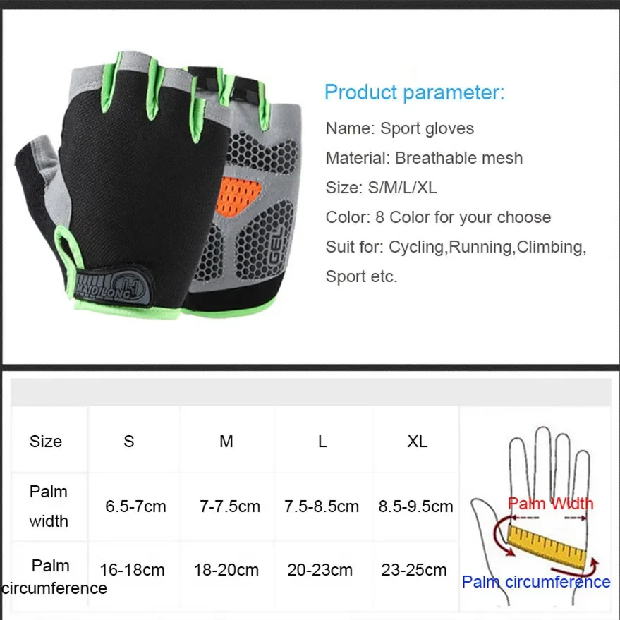 Guantes de gimnasio para hombre y mujer, mancuernas para levantamiento de pesas, entrenamiento deportivo, guantes de ejercicio, antideslizantes, transpirables, sin dedos, para ciclismo