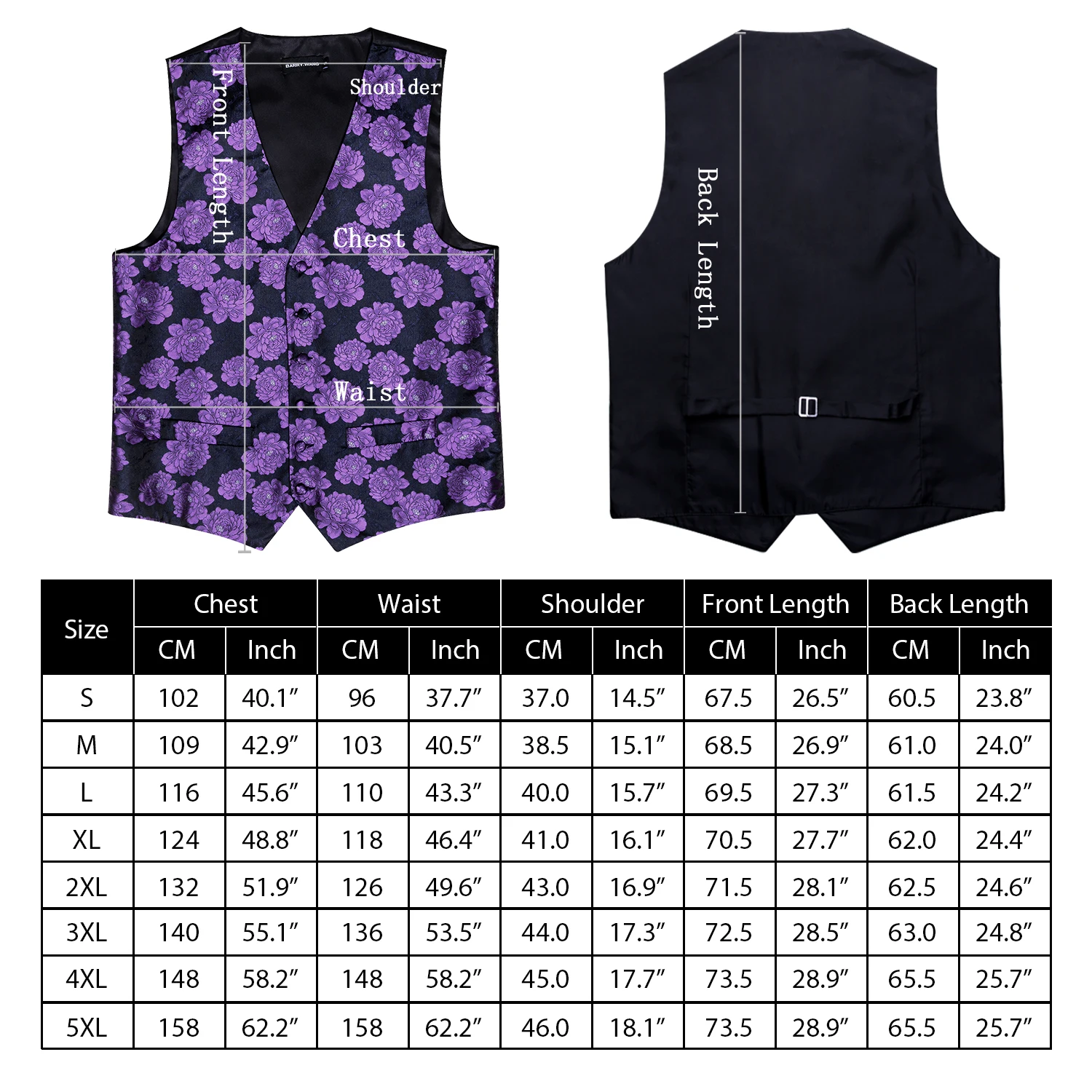 Silk Vest for Men Oversized 4XL Black Silver Green Pink Red Purple Gold Slim Suit Waistcoat Hanky Cufflinks Set Barry Wang