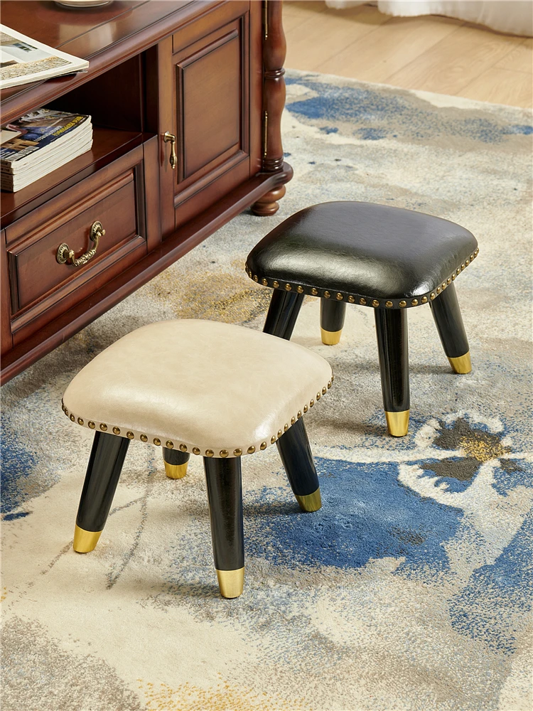 Creative Leather Small Stool Adult Household Stool Solid Wood Square Stool Children's Shoe Stool Low Stool