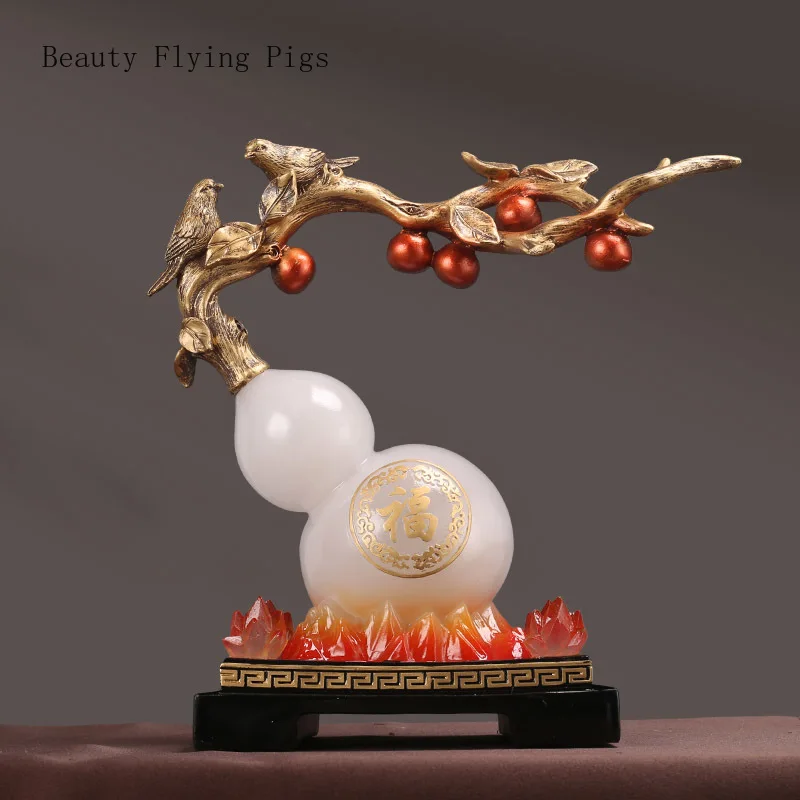 1 Pc Resin New Chinese Style Gourd Ornaments Foyer Decorations TV Cabinet Ornaments Feng Shui Ensuring Safety Resin Crafts