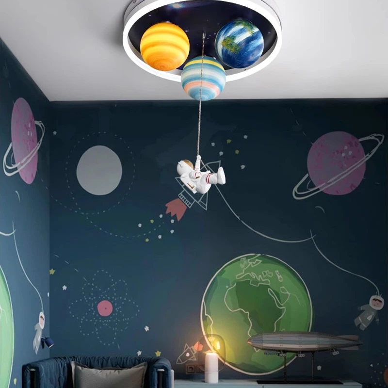 SANDYHA Astronaut Modern Led Ceiling Light Creative Planet  Lamp for Children\'s Room Dining Study Kindergarten Lighting