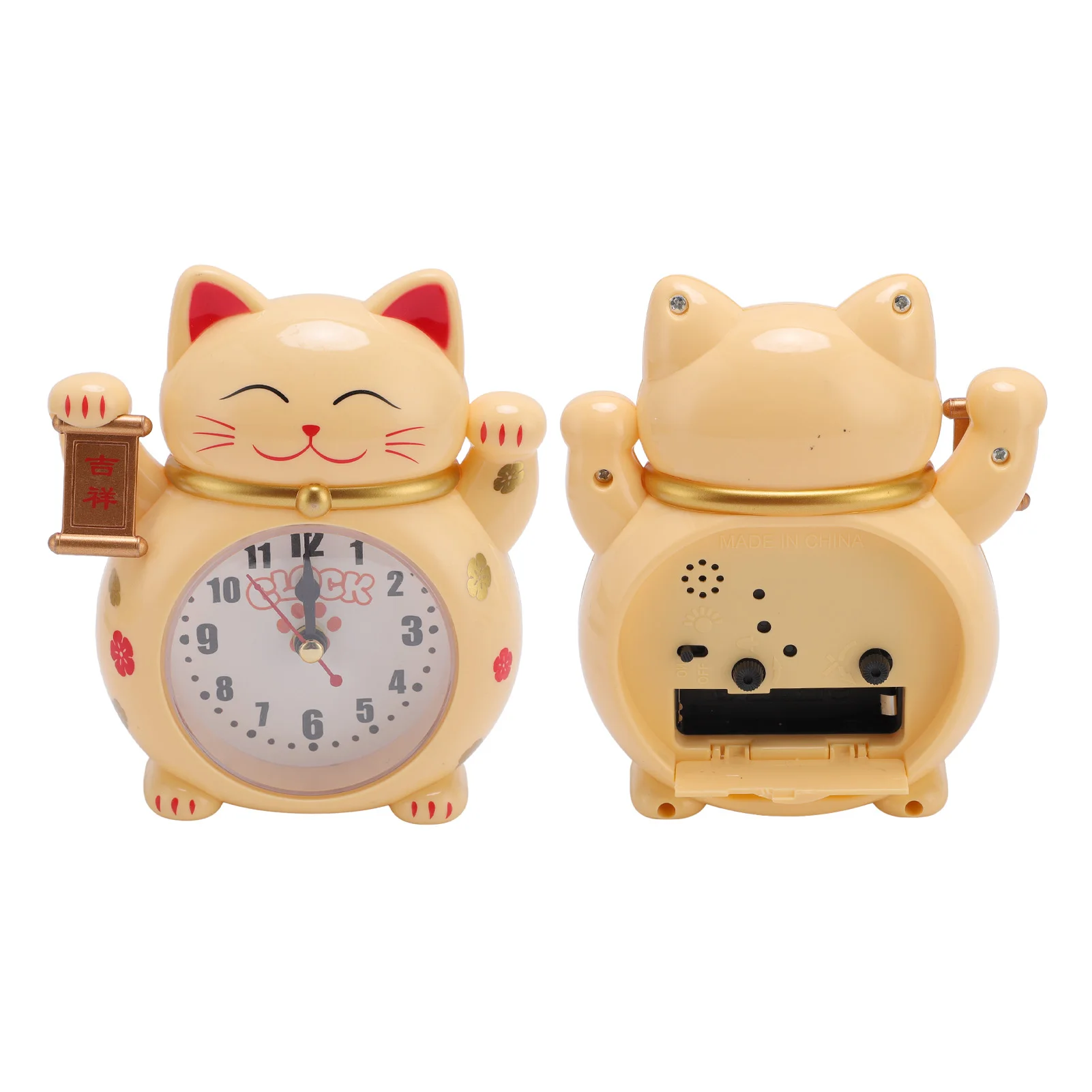 Lucky Cat Alarm Clock Yellow Cute Cartoon Wake Up Clock Quartz Movement Home Students Bedroom Bedside Desktop Decoration