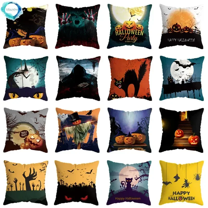 

45x45CM Halloween Pillow Cover Orange Pumpkin Pillow Peach Skin Pillow Case Home Decor Cushion Wholesale