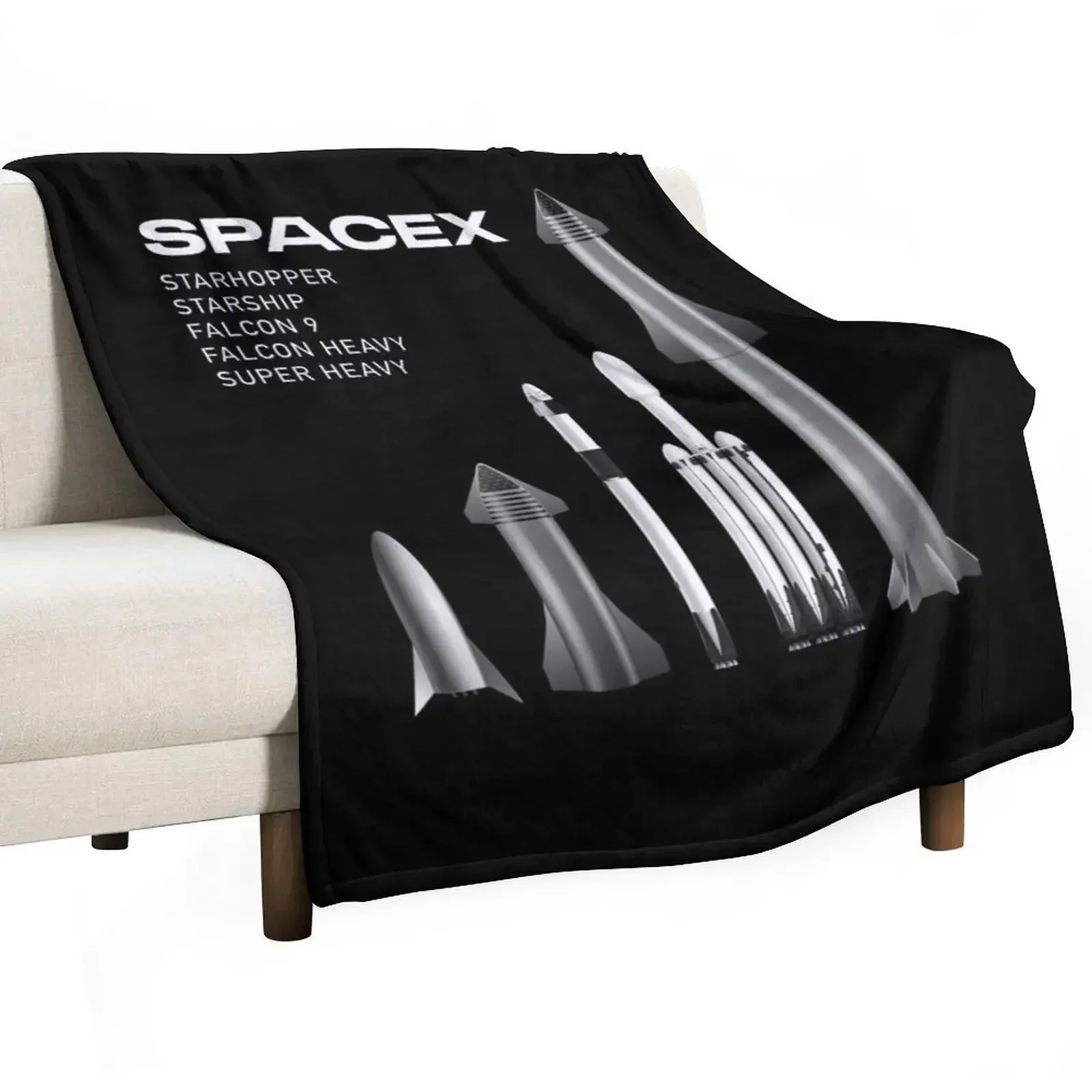 SpaceX Rockets - Starship, Super Heavy, Falcon 9, Falcon Heavy Line Up Throw Blanket Camping Blankets For Sofas Picnic Blankets