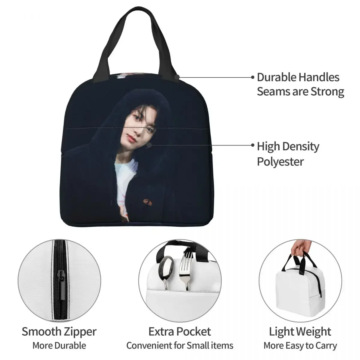 Jungkook Concert Photo Insulated Lunch Bags Resuable Picnic Bags Thermal Cooler Lunch Box Lunch Tote for Woman Work Kids School