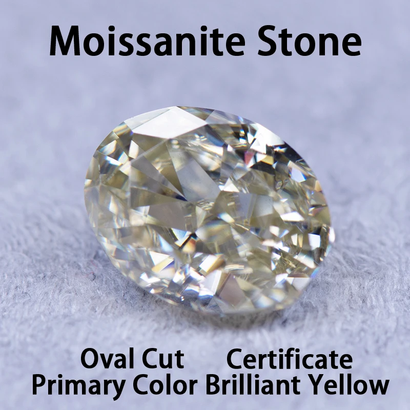 

Moissanite Stone Primary Color Brilliant Yellow Oval Cut Lab Grown Gemstone for Diy Charms Jewelry Making with GRA Certificate