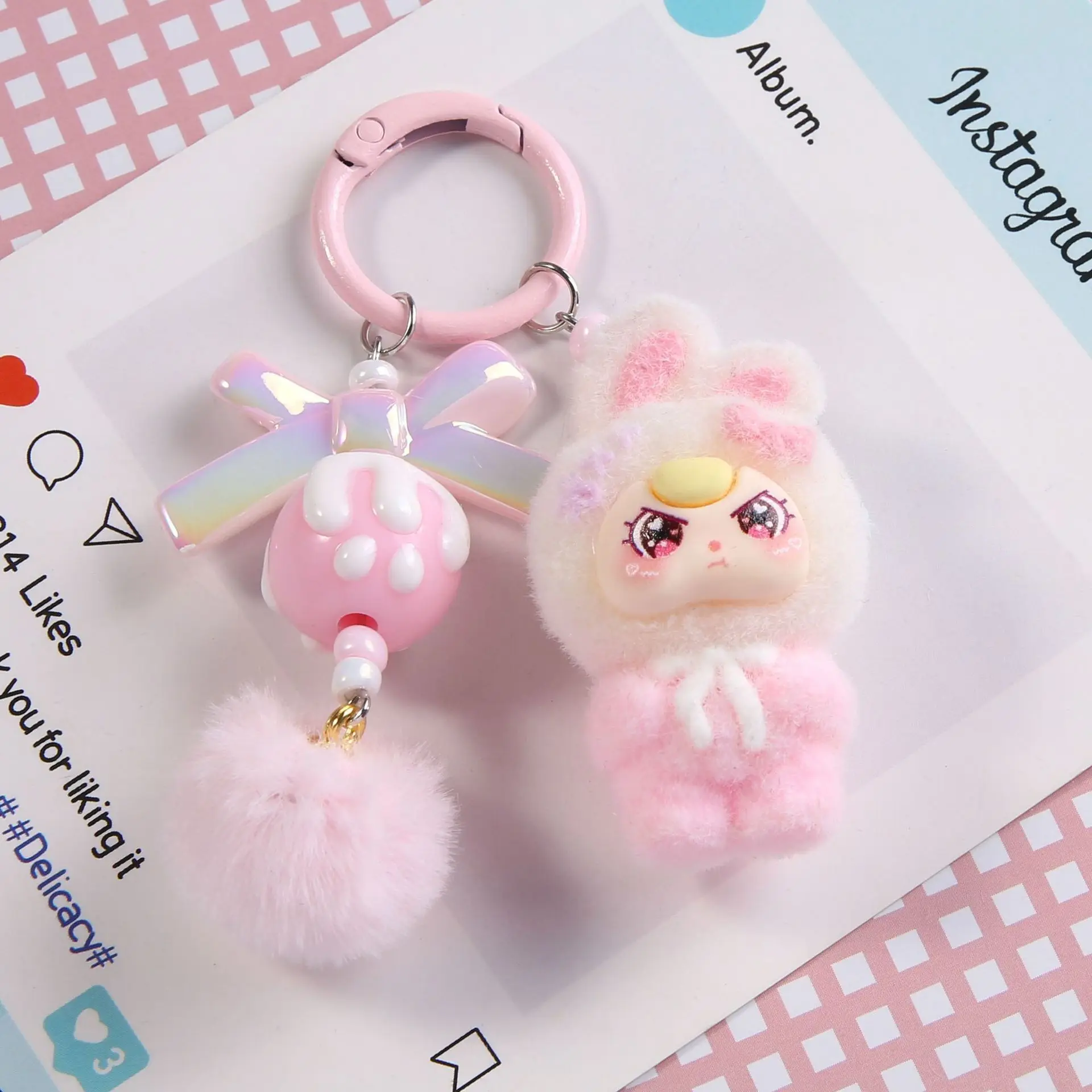 Flocking Standing Baby Three-Year-Old Pendant School Bag Cartoon DIY Doll Girl Pendant Student Keychain Gift