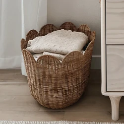 Nordic Rattan Storage Baskets Lace Design Toy Organization Homestay Bedroom Sundries Baskets Handmade Weaving Home Decoration