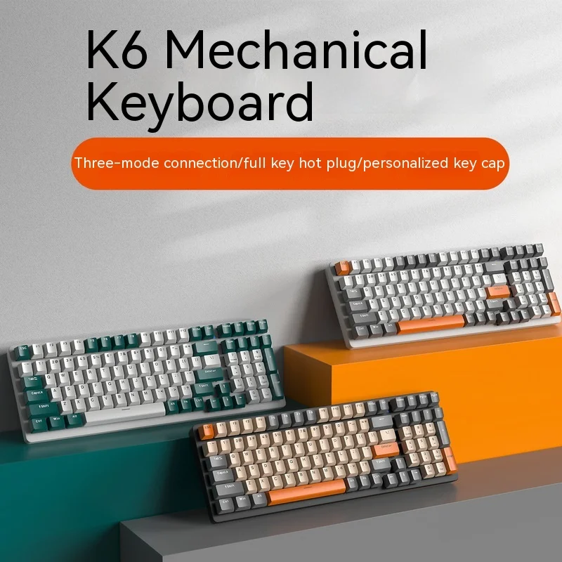 K6 Mechanical Keyboard Bluetooth Wireless 100 Keys Three-mode Waterproof Mechanical Touch Keyboard Game Hot Swap Key Non Impulse