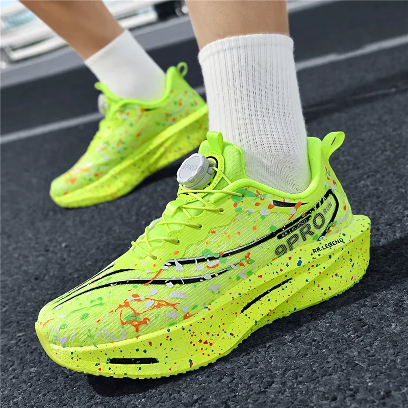Professional Marathon Men Sneakers Summer Breathable Mesh Outdoor Jogging Shoes Rotary Buckle Athletic Shoes