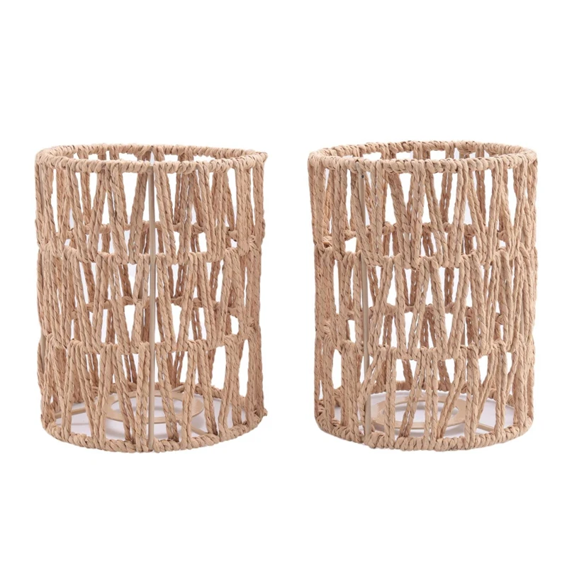 2Pack 5.9 X 5 Inch Rattan Lamp Shade Handwoven Lamp Shades Replacement For Floor Lamps Pendant Light