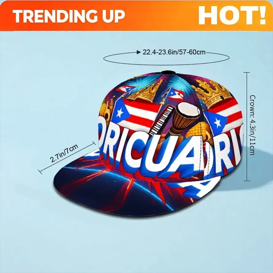 Custom Hats 1pc Puerto Rico Flag & Crown Baseball Cap With Print - Adjustable Snapback Hat Suitable For Outdoor