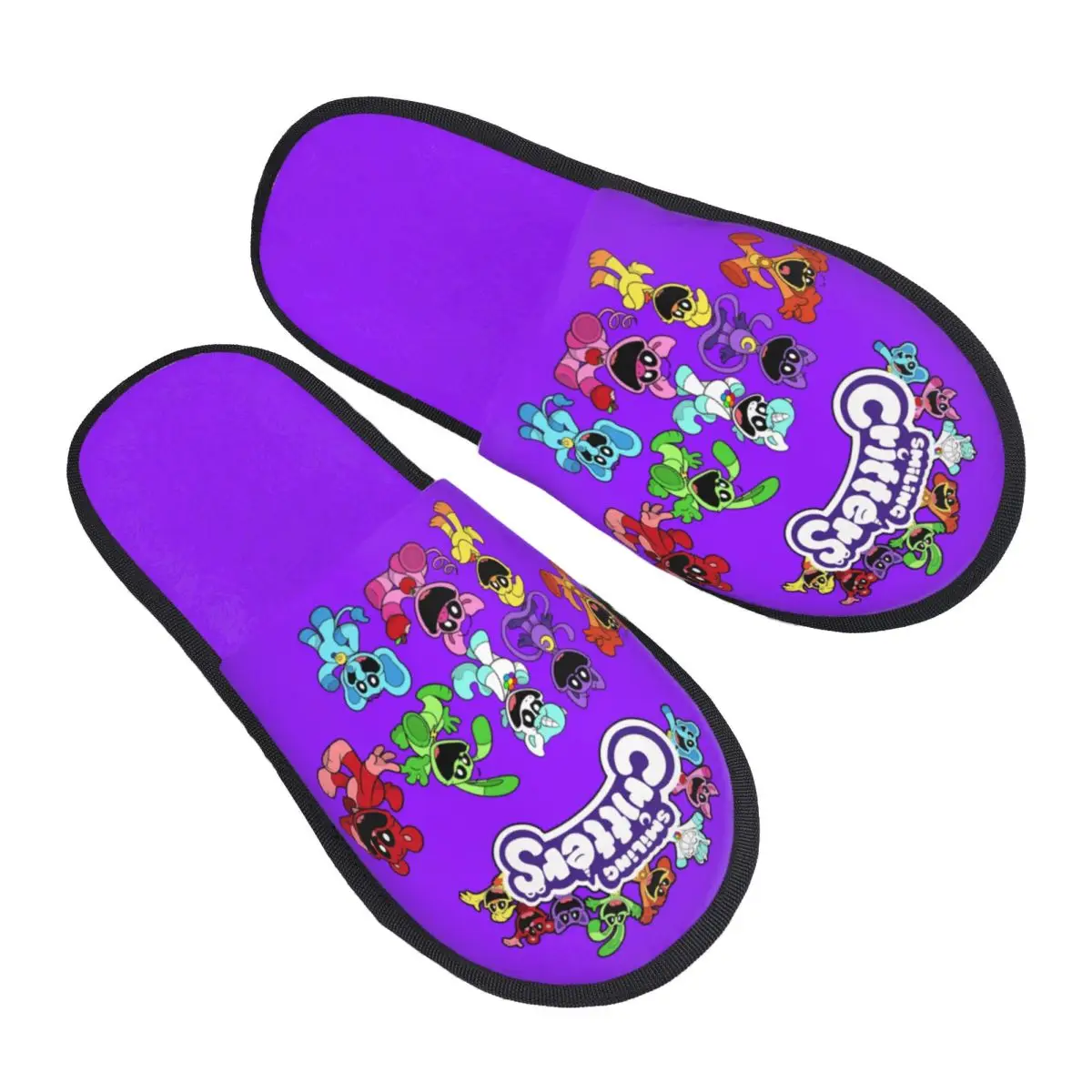 Custom Colorful Smiling Big Mouth Critters Group Soft Scuff Memory Foam Slippers Women Scarry Animated Game Spa House Shoes