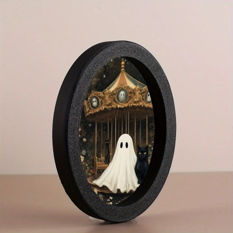 Victorian Gothic Photo Frame for Halloween - Durable Oval Plastic Case, Decoration for Haunted House or Parties