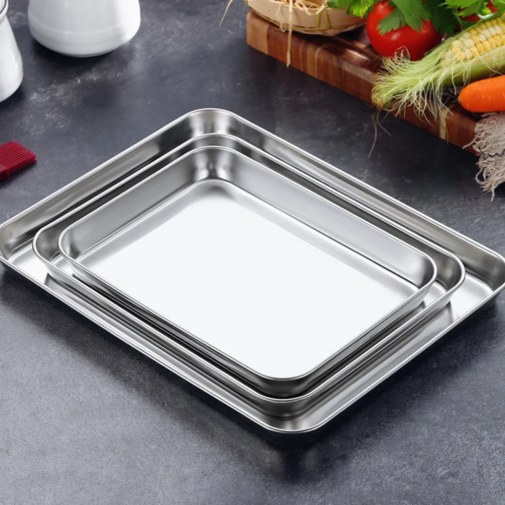 

4 Pcs Stainless Steel Square Bakeware Pan Flat Bottom Roasting Dish Cooling Tray 22 7x14 7x1 2 Kitchen Storage Banquet Home Use