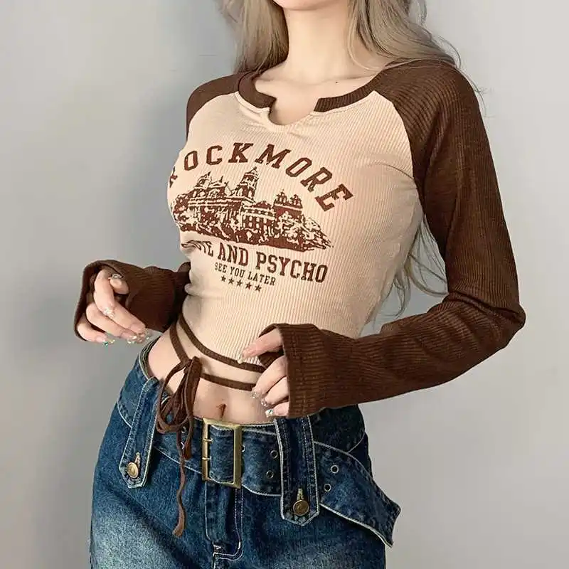 

T-shirt in the autumn of 2025 with letter-printed Letter Print Short Sleeves Vintage Summer Trend Women Clothing Y2k Crop Tops