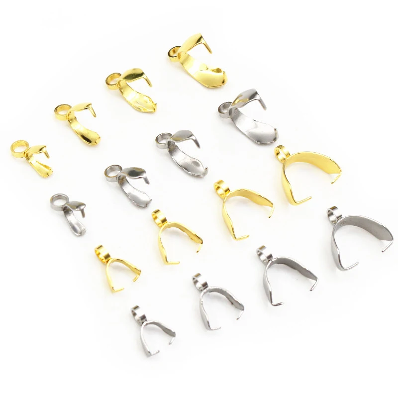 50pcs Stainless Steel Gold Color 4-sizes Pendant Pinch Bail Clasps Necklace Hooks Clips Connector DIY Jewelry Making Findings