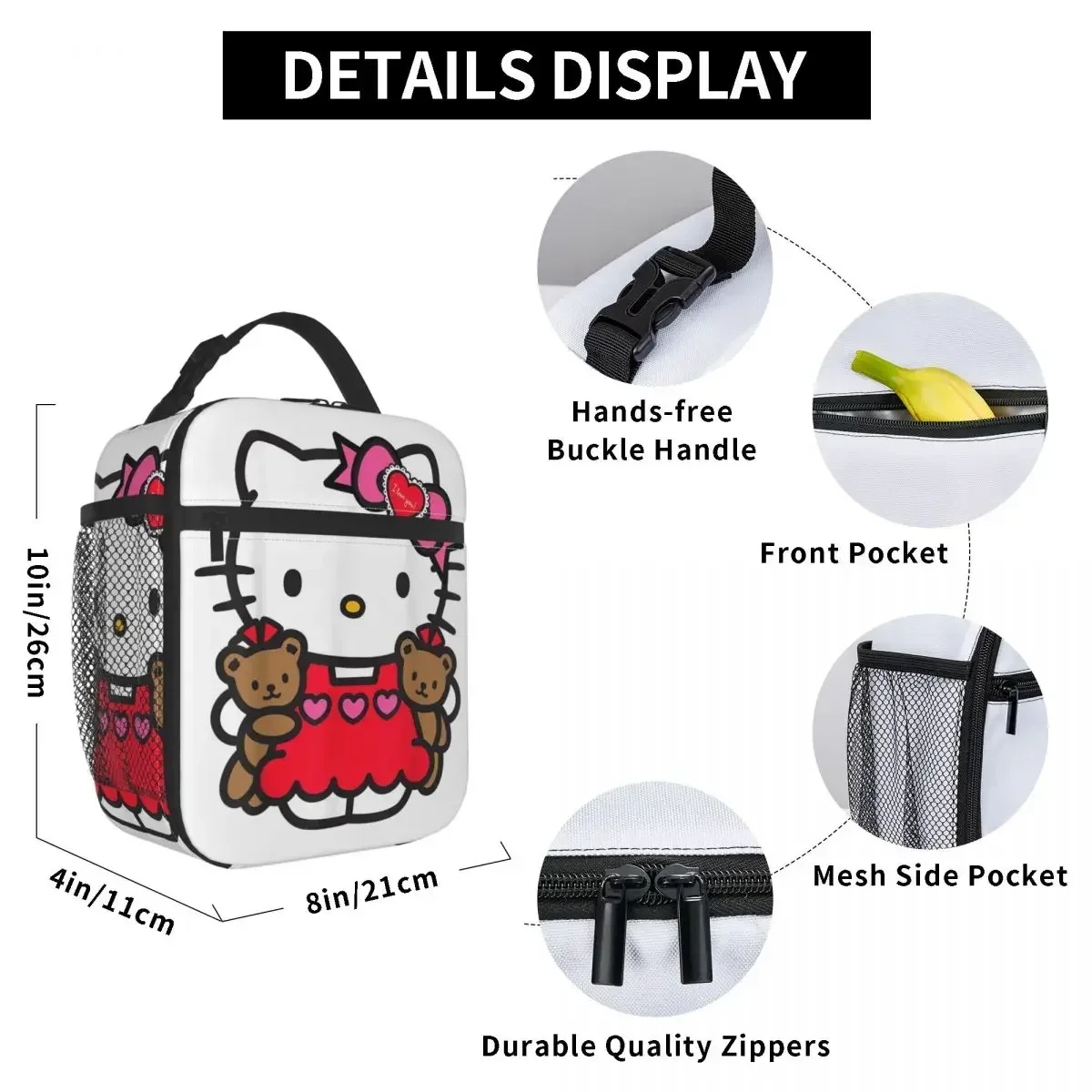 Hello Kitty Valentine Teddy Bear Insulated Lunch Bag Cooler Bag Lunch Container Leakproof Lunch Box Tote Girl Boy Beach Picnic