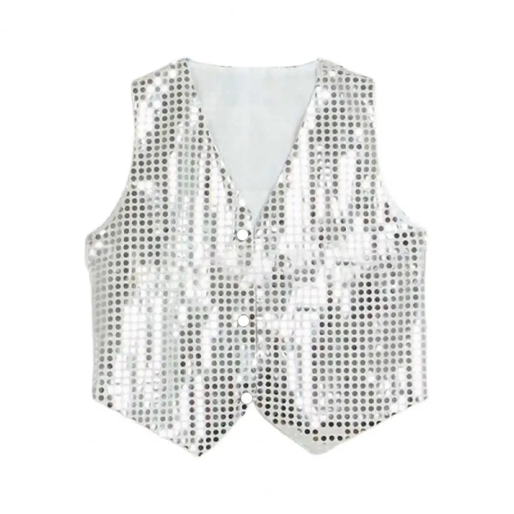 Costume Vest Glitter Unisex Performance Vest Colorful Kids Sleeveless Sequin Vest For Party