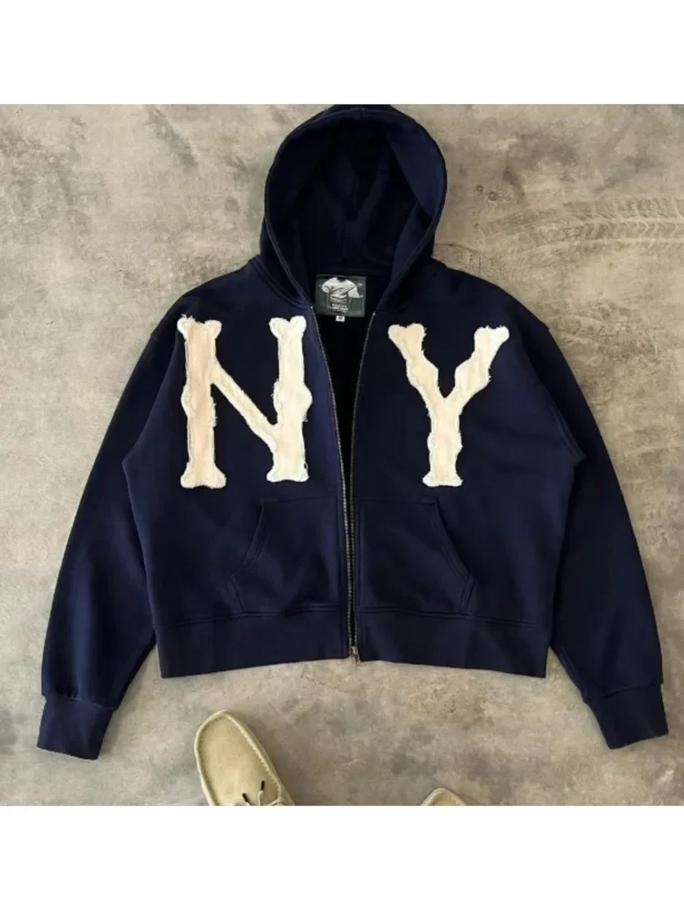 

Oversized Sweatshirt Women Y2k American High Street Trend Jacket Men Letter Embroidered Zipper Hoodie Harajuku Fashion Retro Top