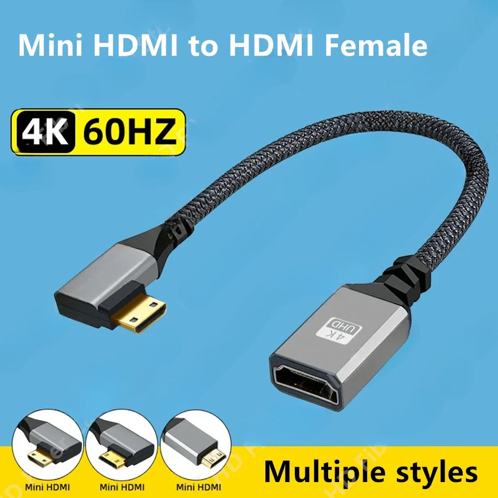 Mini HDMI To HDMI Adapter Cable 4K@60Hz HDMI2.0 18Gbps 3D Male To Female Converter for Laptop Desktop To HDTV Projector Camera